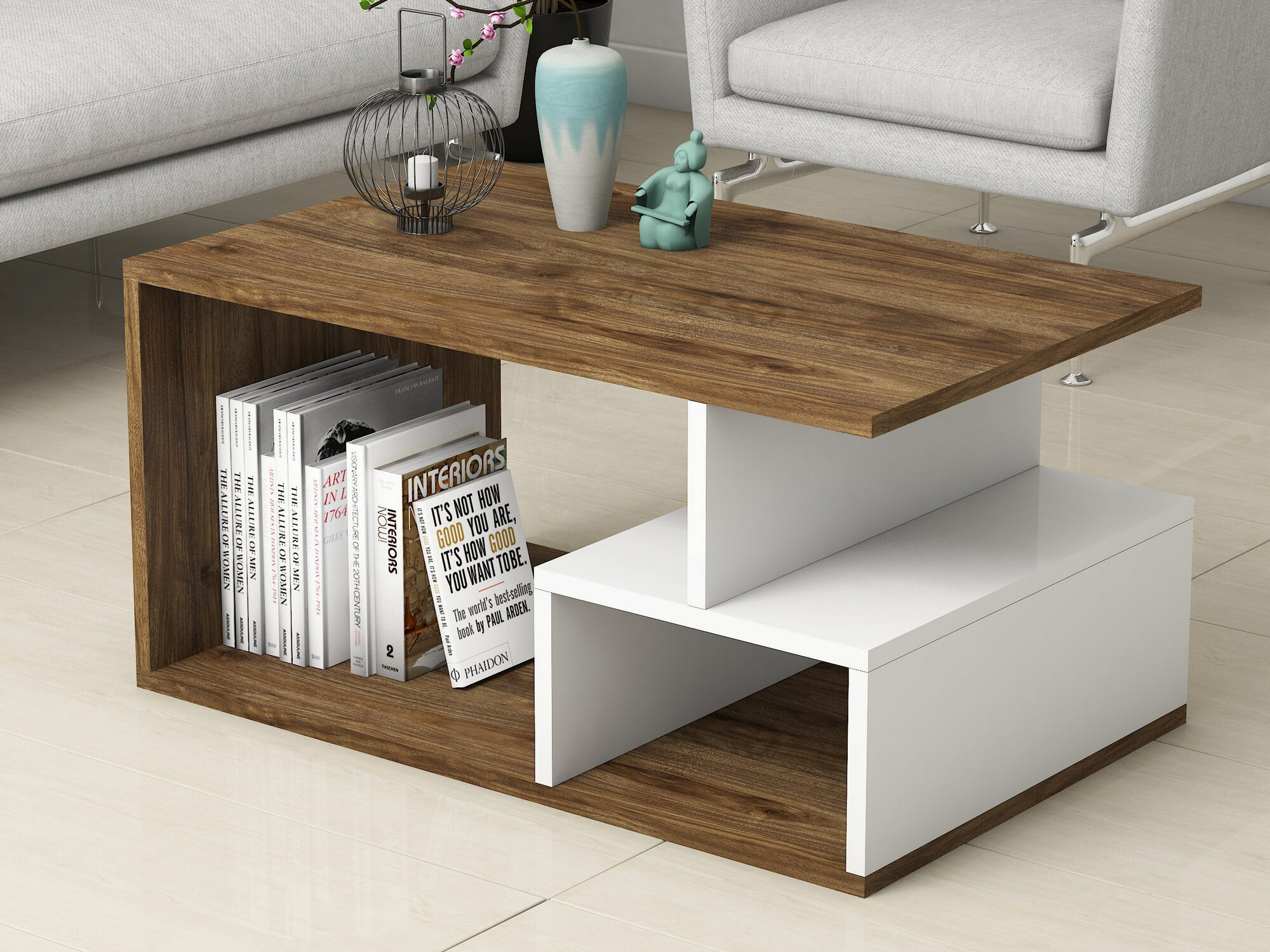 Mesa de centro Kailua 1104 (Blanco + Nogal)