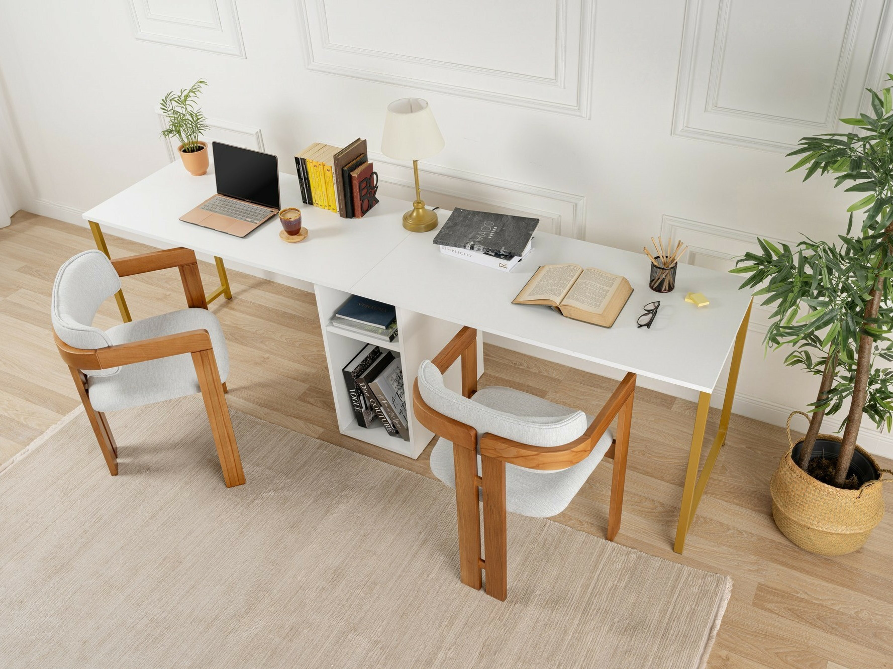 Mesa de oficina Novato 101 (Blanco + Dorado)