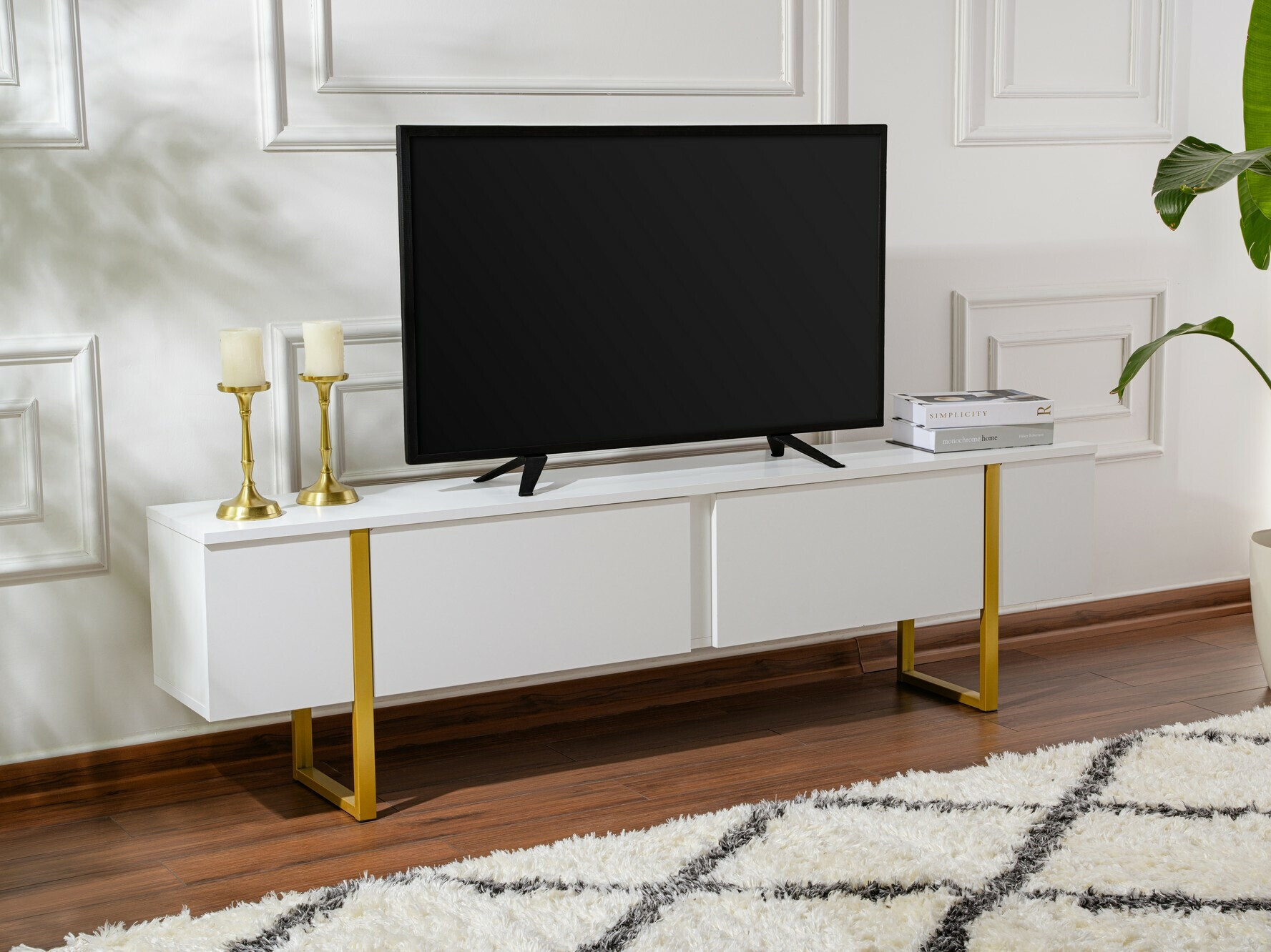 Mueble TV Novato 105 (Blanco + Dorado)