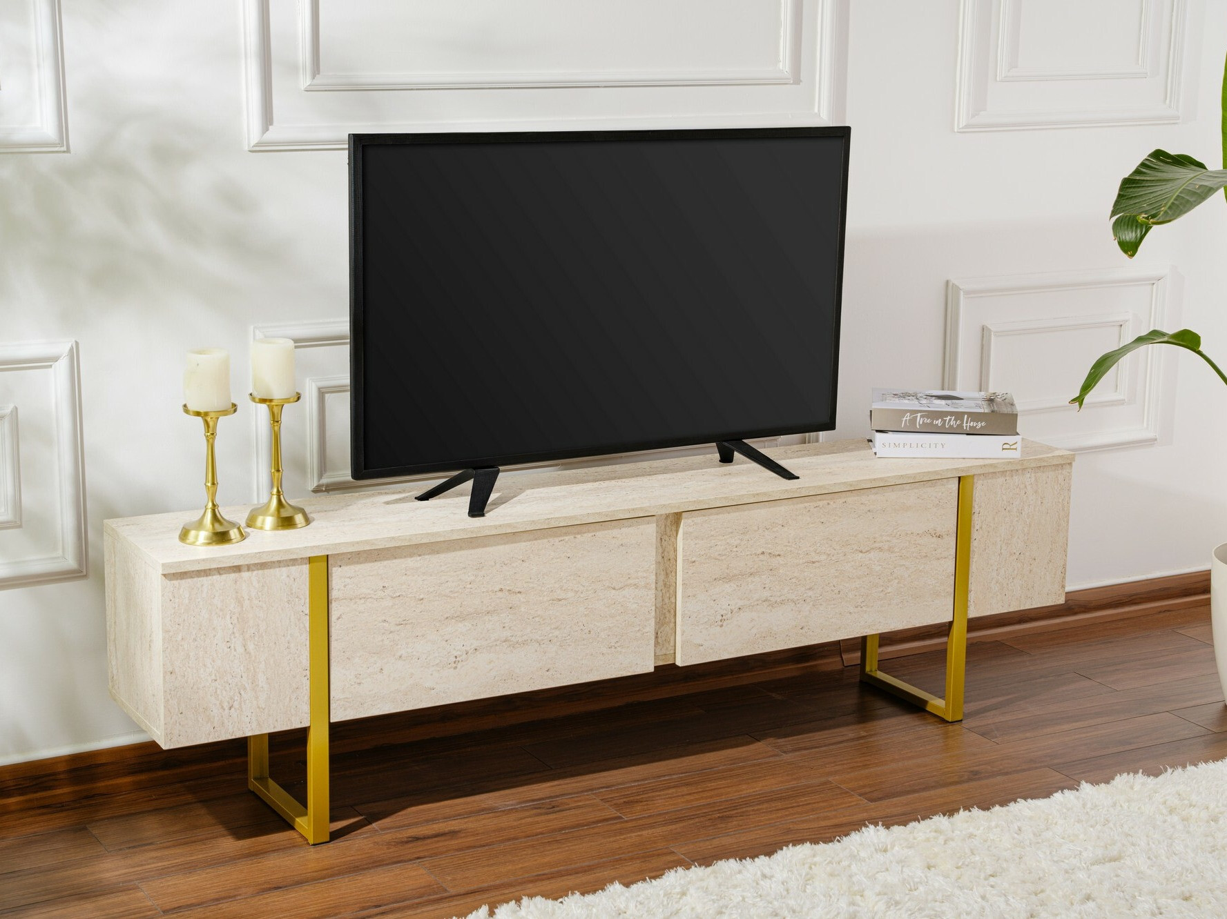 Mueble TV Novato 105 (Claro Travertine + Dorado)