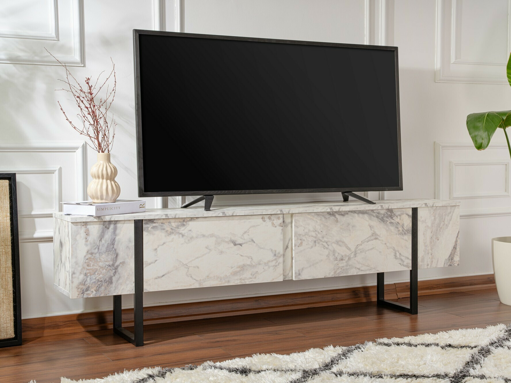 Mueble TV Novato 105 (Mármol blanco + Negro)
