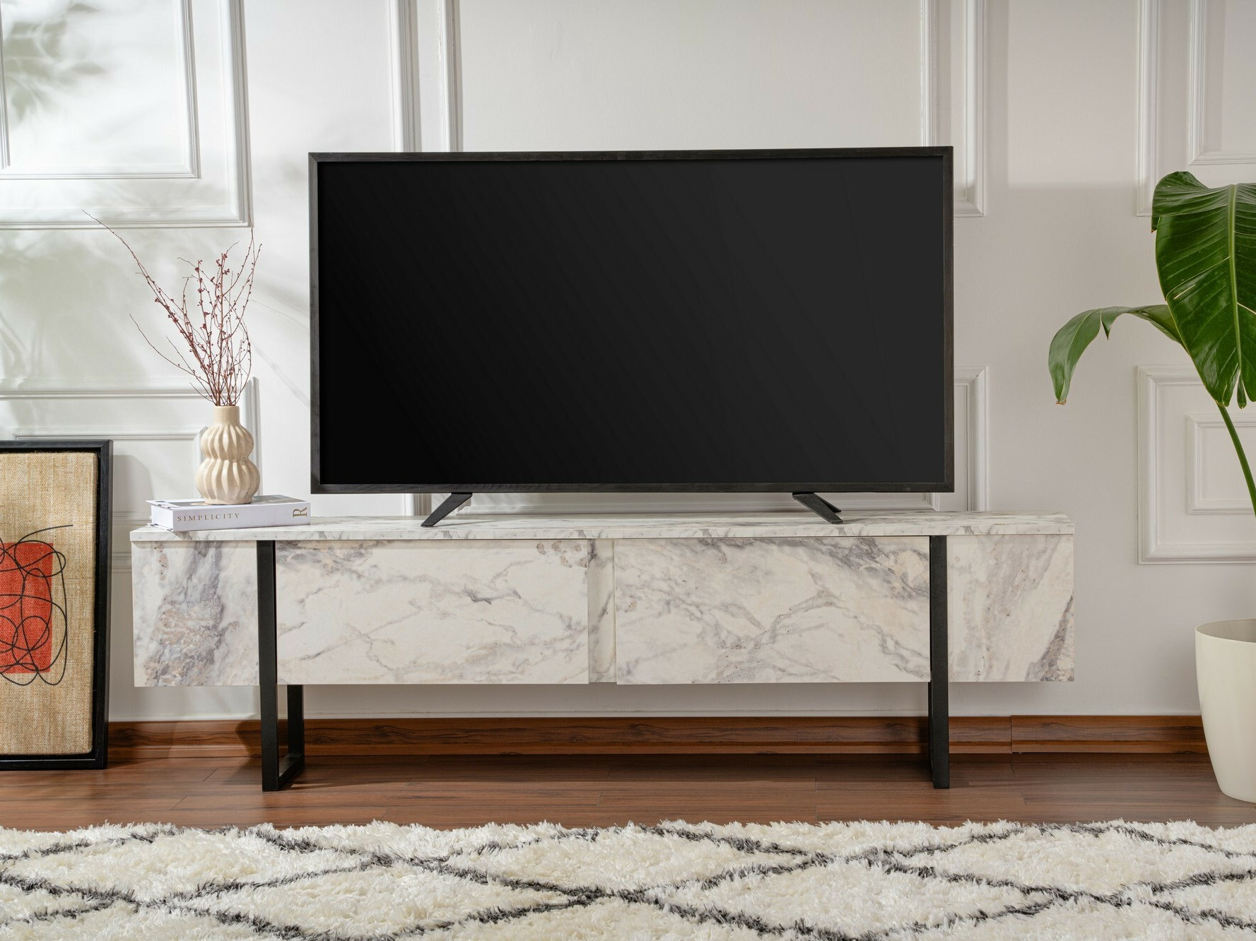 Mueble TV Novato 105 (Mármol blanco + Negro)