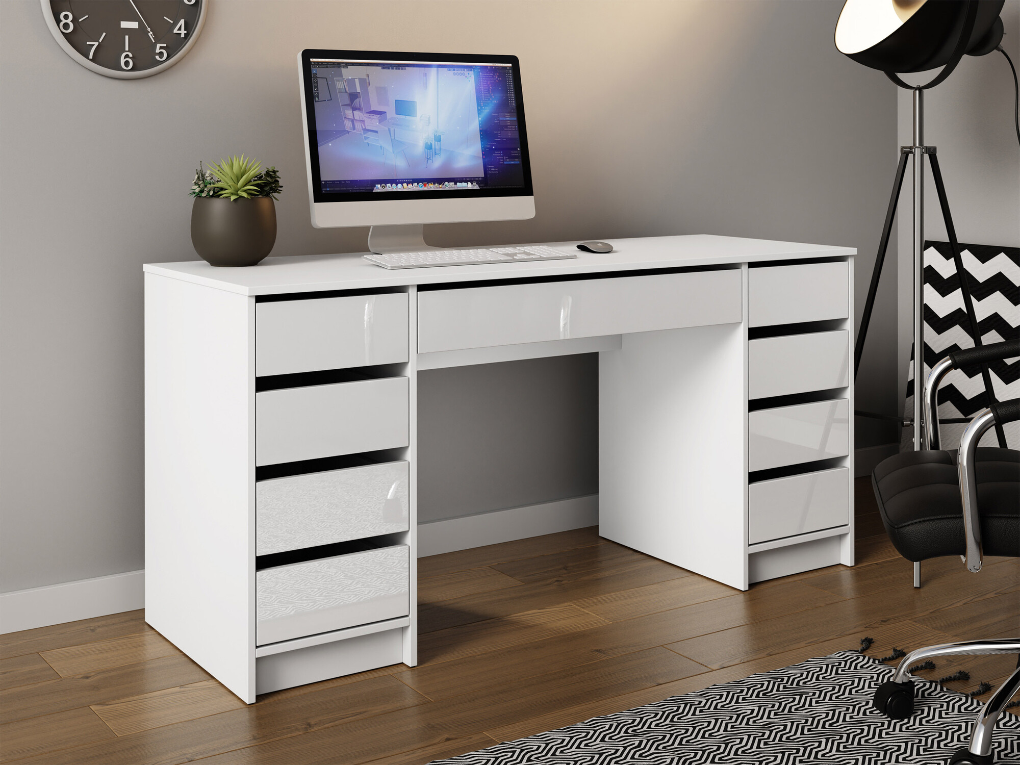 Mesa de oficina Comfivo 401 (Blanco brillante + Blanco)