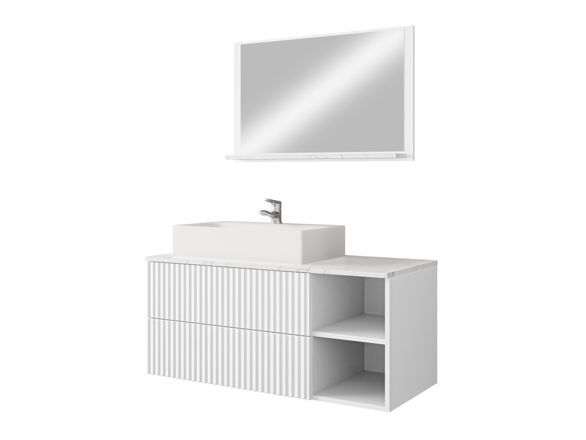 Conjunto de mueble de baño Nauta (Blanco + Mármol blanco)