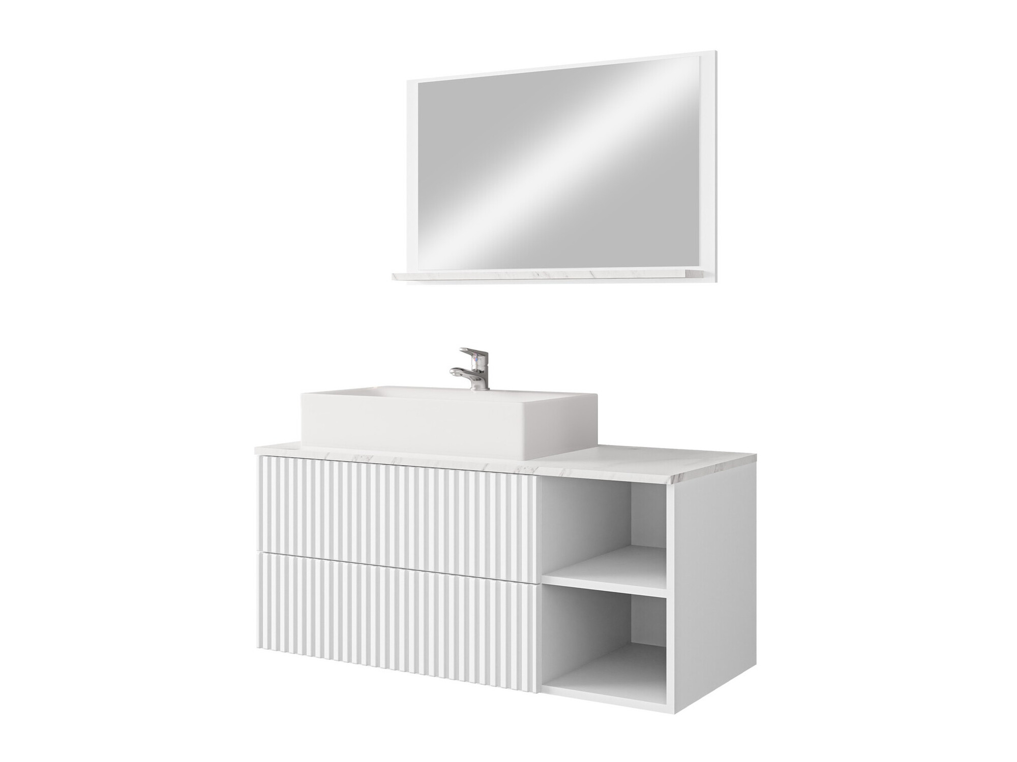 Conjunto de mueble de baño Nauta (Blanco + Mármol blanco)