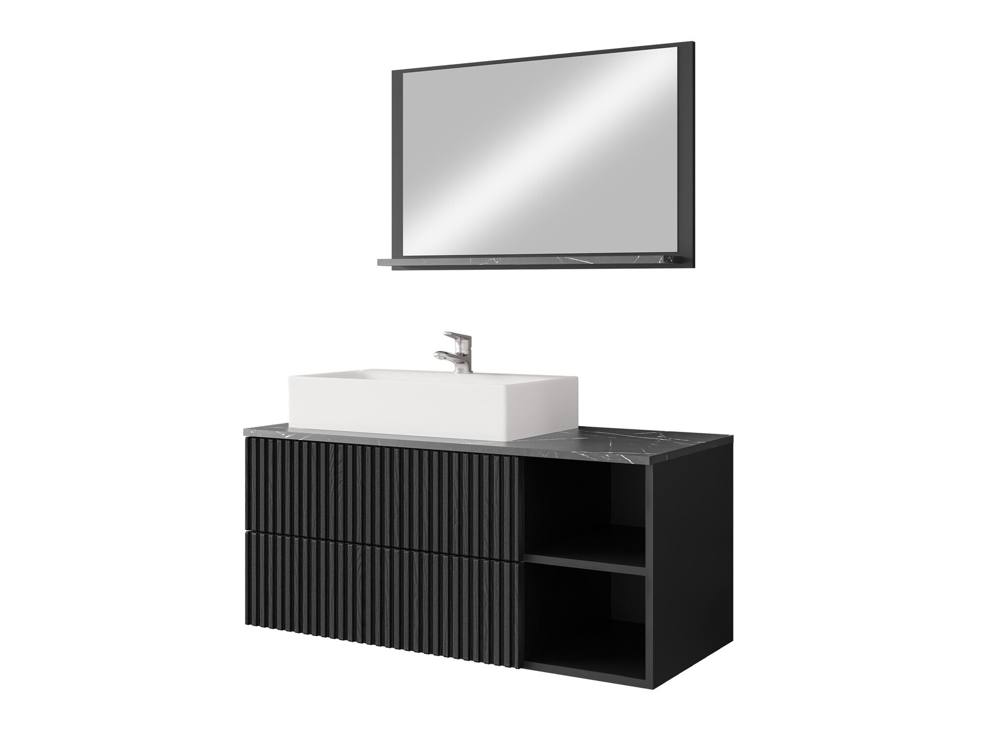 Conjunto de mueble de baño Nauta (Negro + Mármol negro)