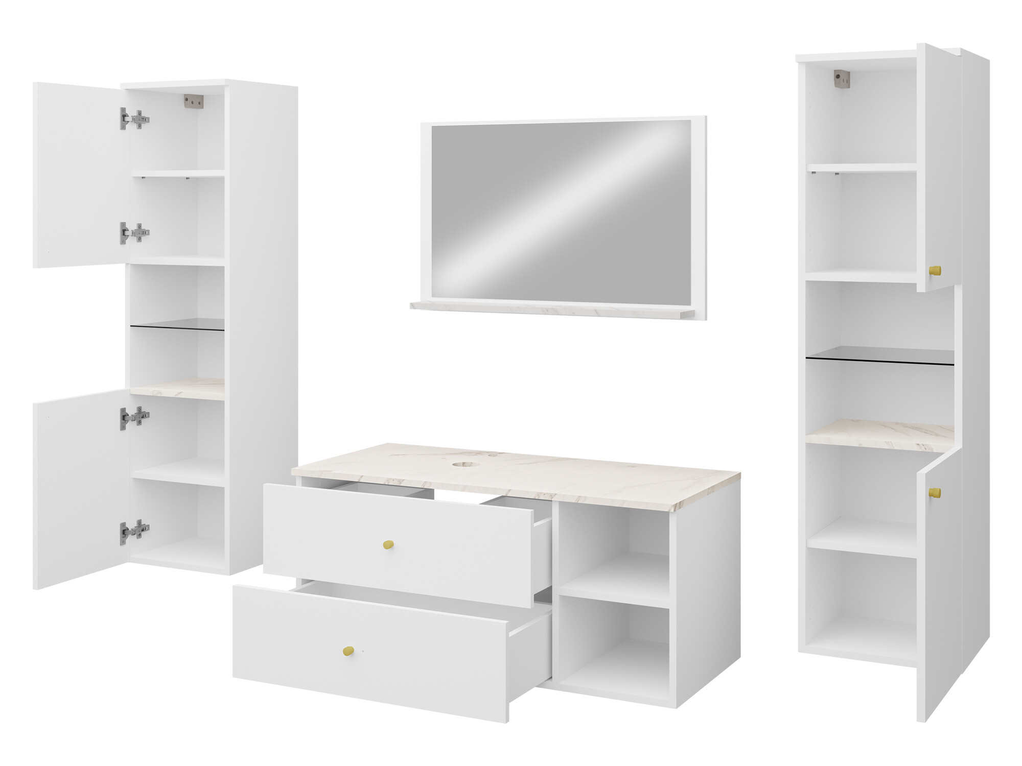 Conjunto de mueble de baño Salus III (Nogal + Mármol blanco)