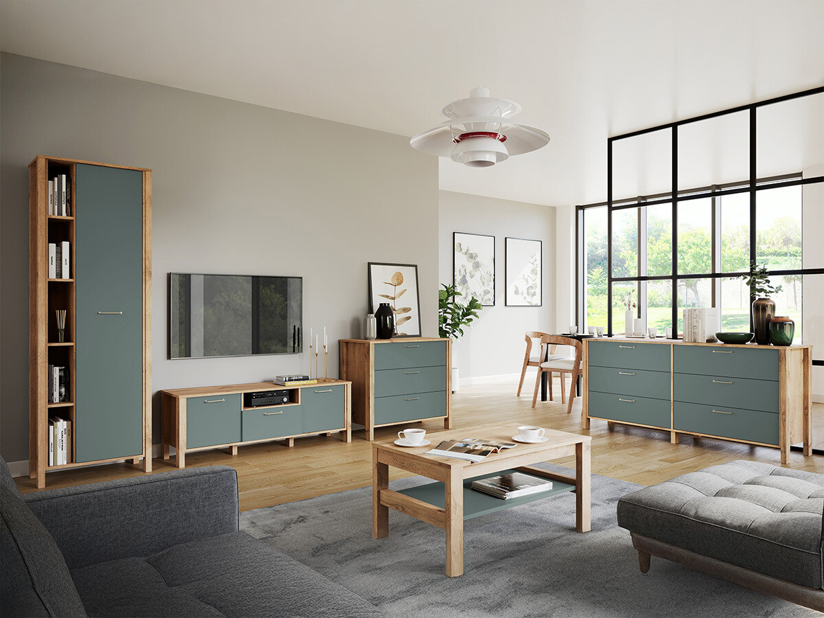 Mueble TV Venmelu 111 (Roble wotan + Verde)