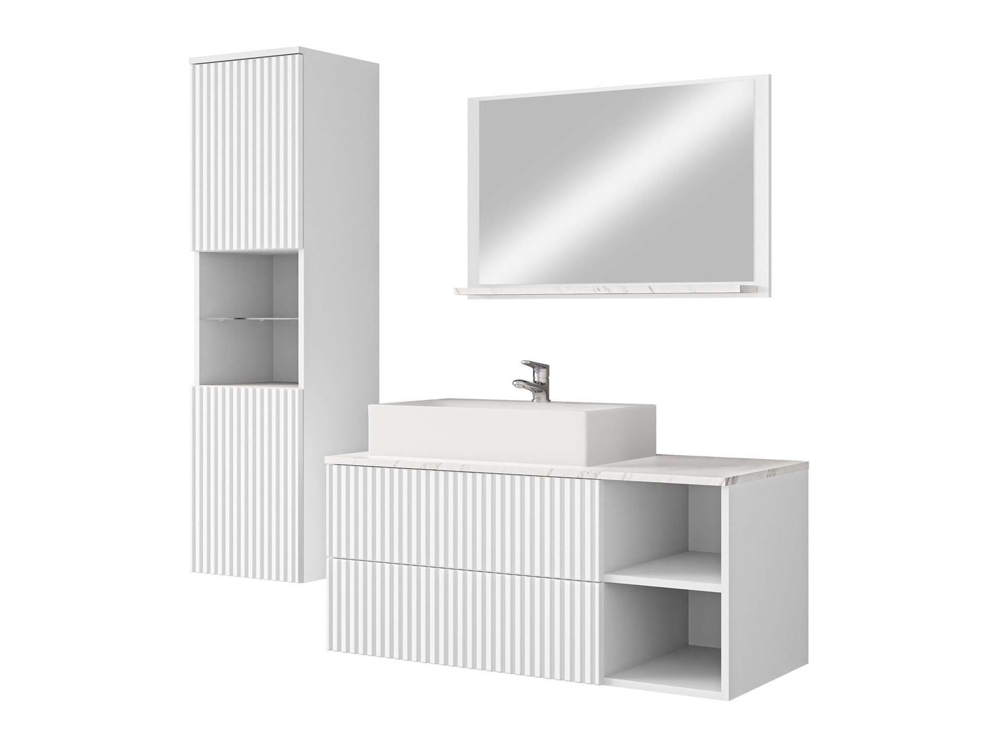 Conjunto de mueble de baño Nauta I (Blanco + Mármol blanco)