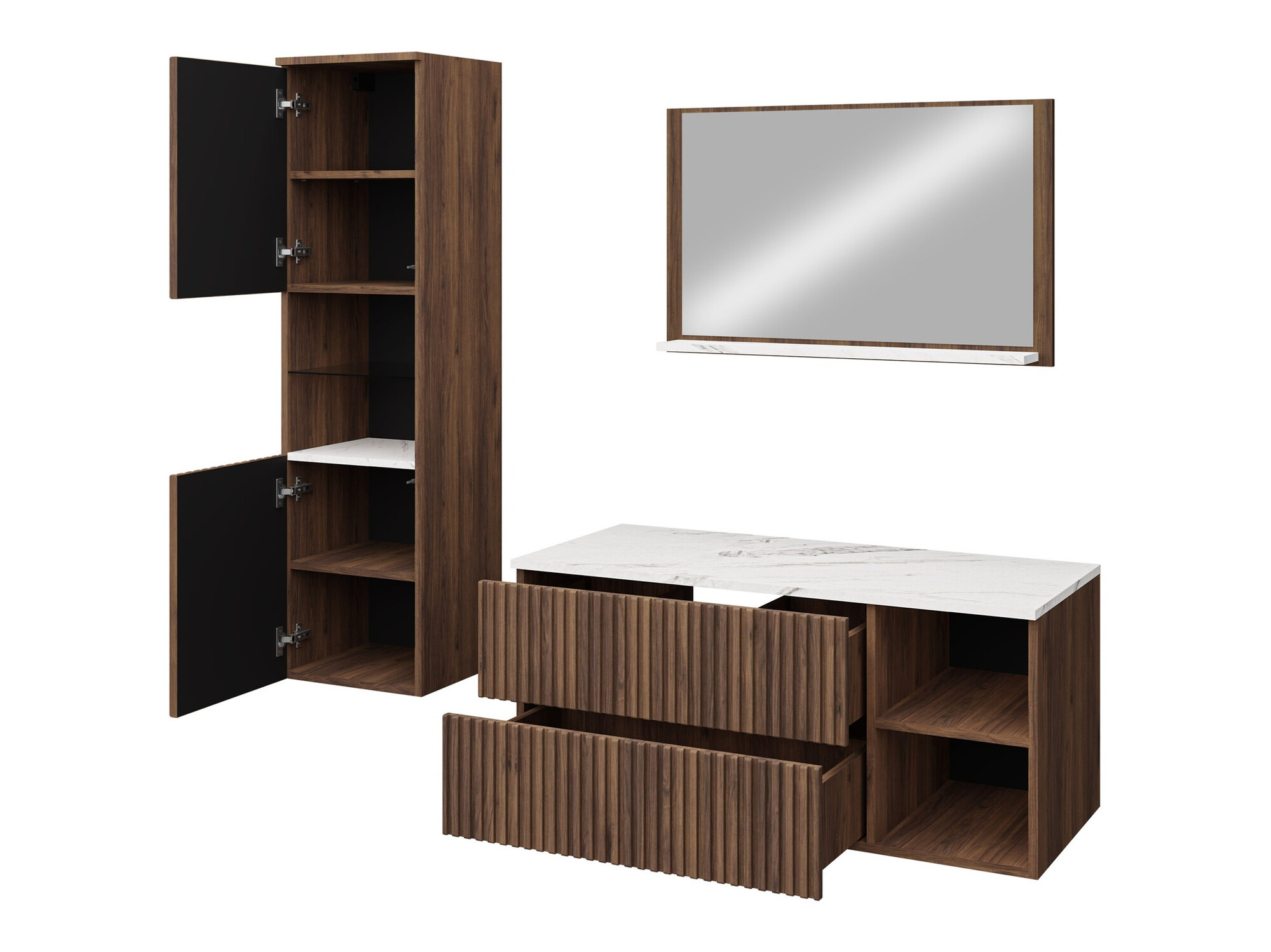 Conjunto de mueble de baño Nauta I (Blanco + Mármol blanco)