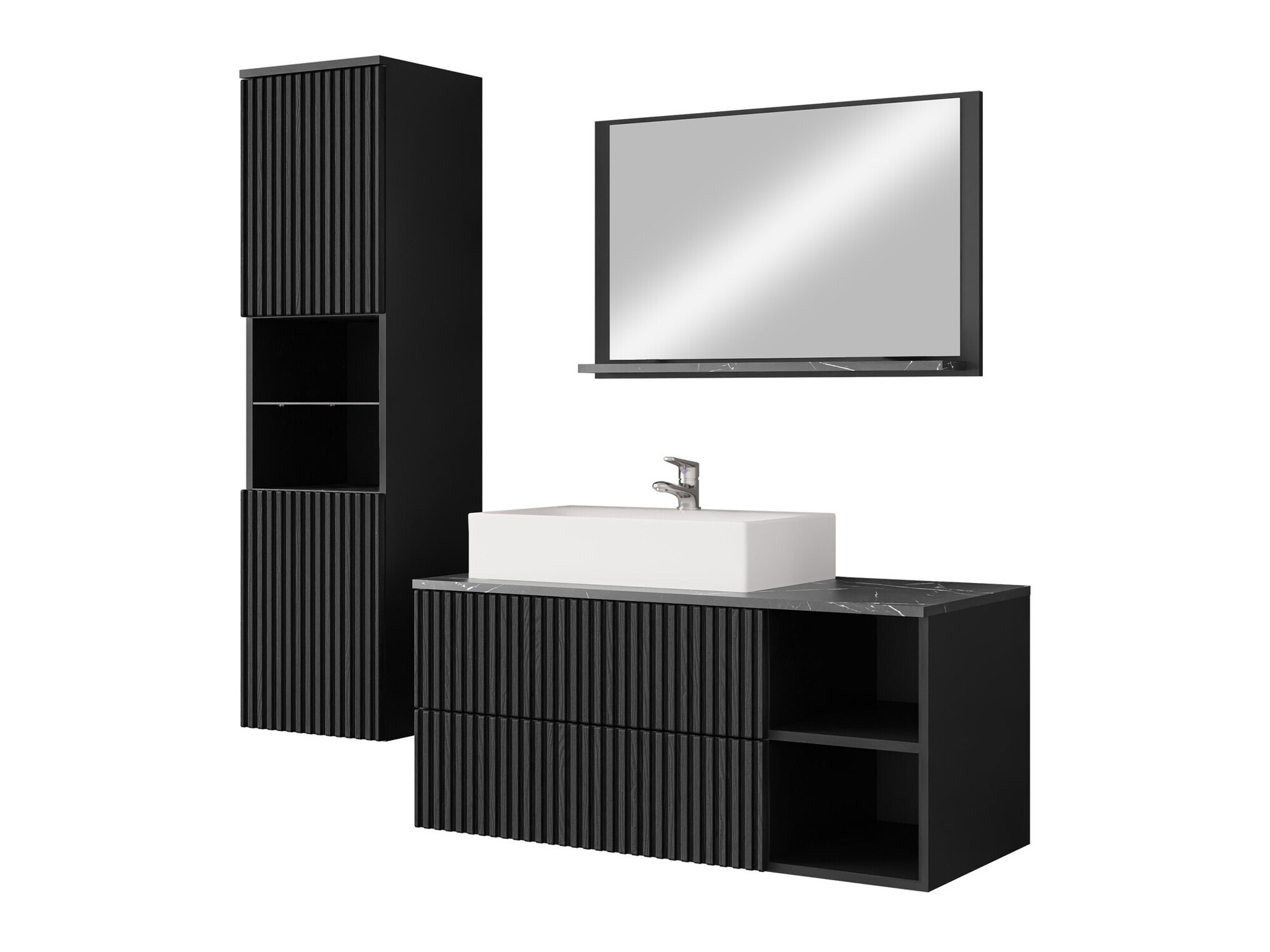 Conjunto de mueble de baño Nauta I (Negro + Mármol negro)