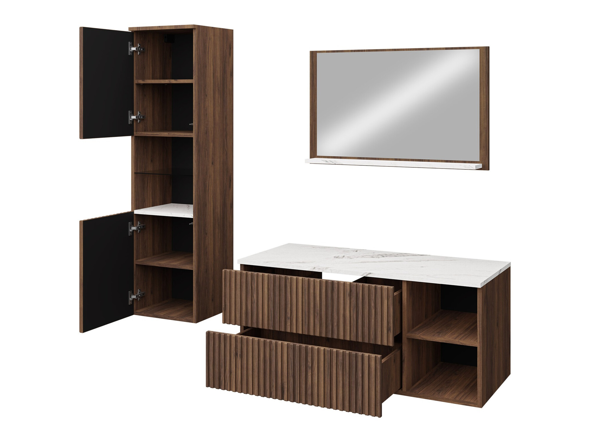 Conjunto de mueble de baño Nauta I (Negro + Mármol negro)