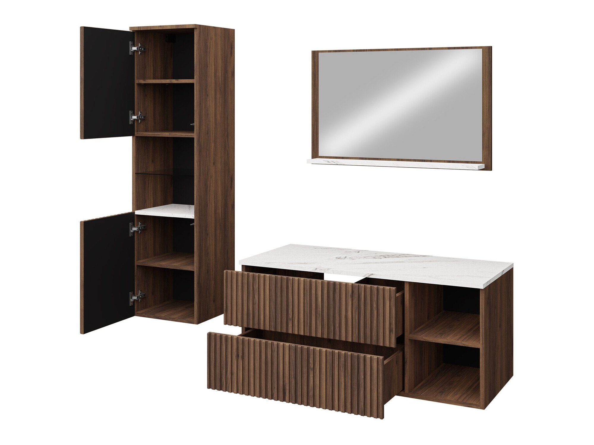 Conjunto de mueble de baño Nauta I (Nogal + Mármol blanco)