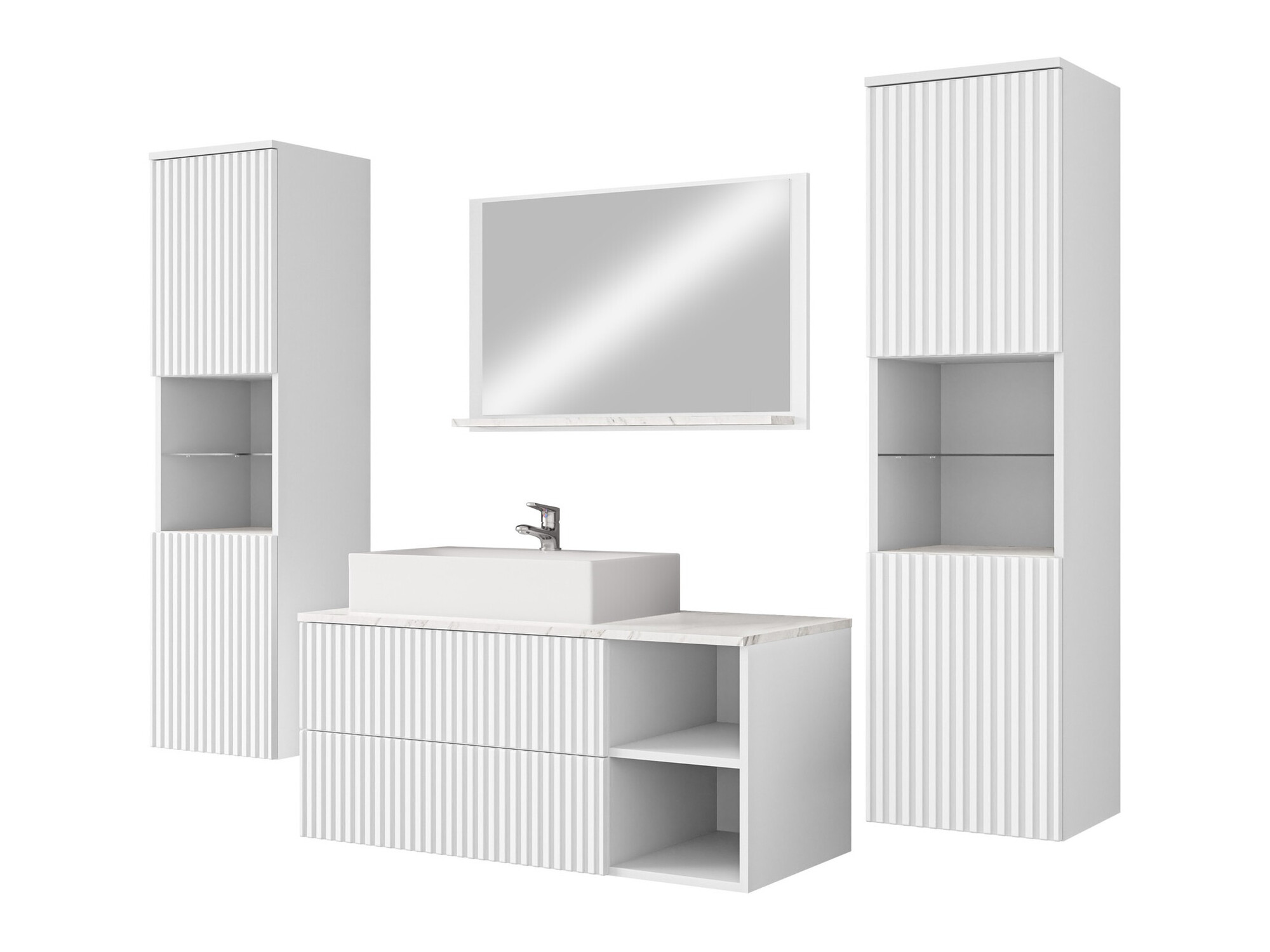 Conjunto de mueble de baño Nauta II (Blanco + Mármol blanco)