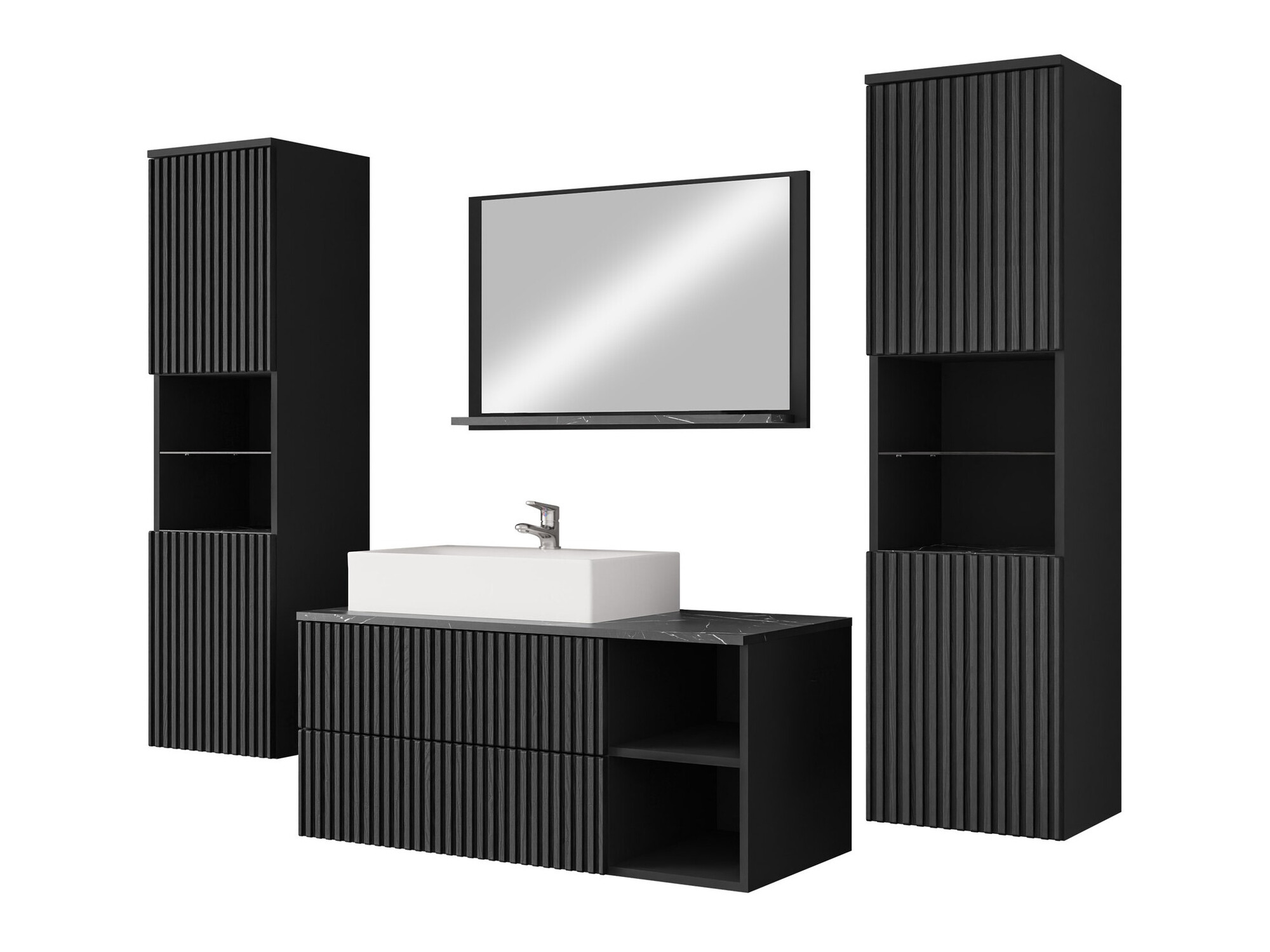 Conjunto de mueble de baño Nauta II (Negro + Mármol negro)