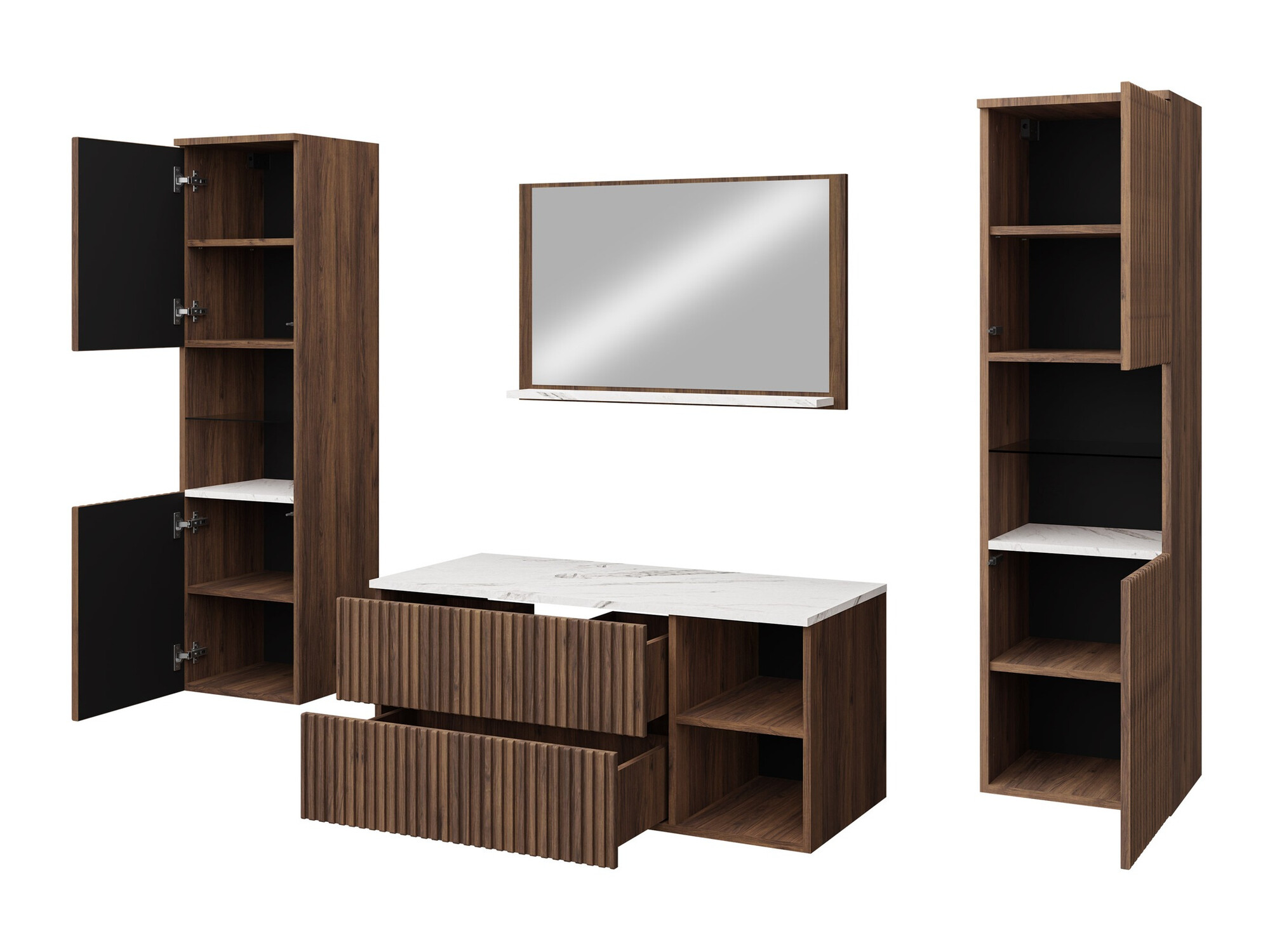 Conjunto de mueble de baño Nauta II (Negro + Mármol negro)