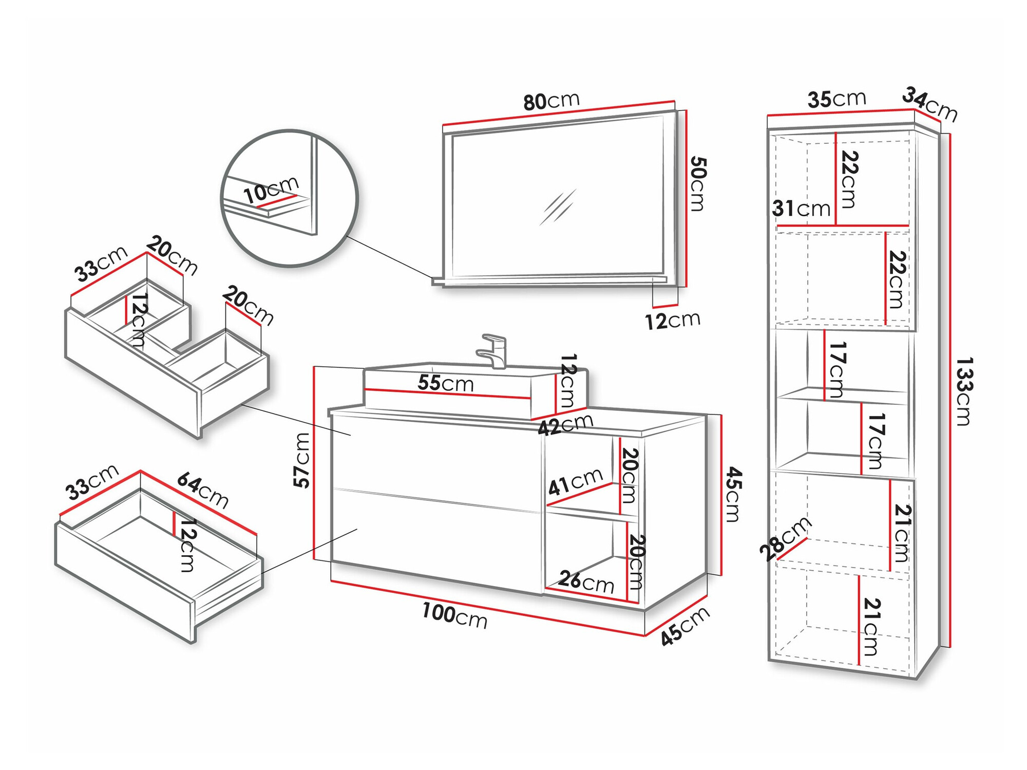 Conjunto de mueble de baño Ophruvi 104 (Nogal + Mármol blanco)