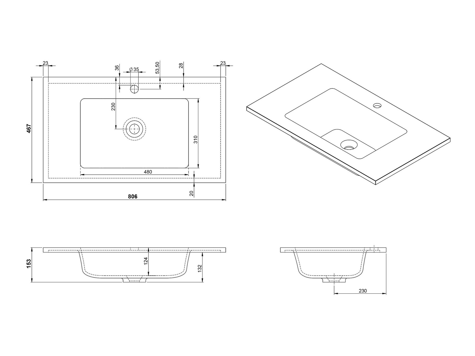 Armario de baño colgante para lavabo Temeli 108 (Grafito + Blanco)