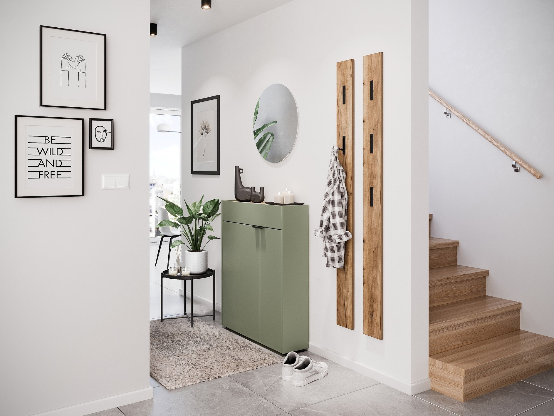 Conjunto para recibidor Cirsale 111 (Verde polvoriento + Navarra roble)