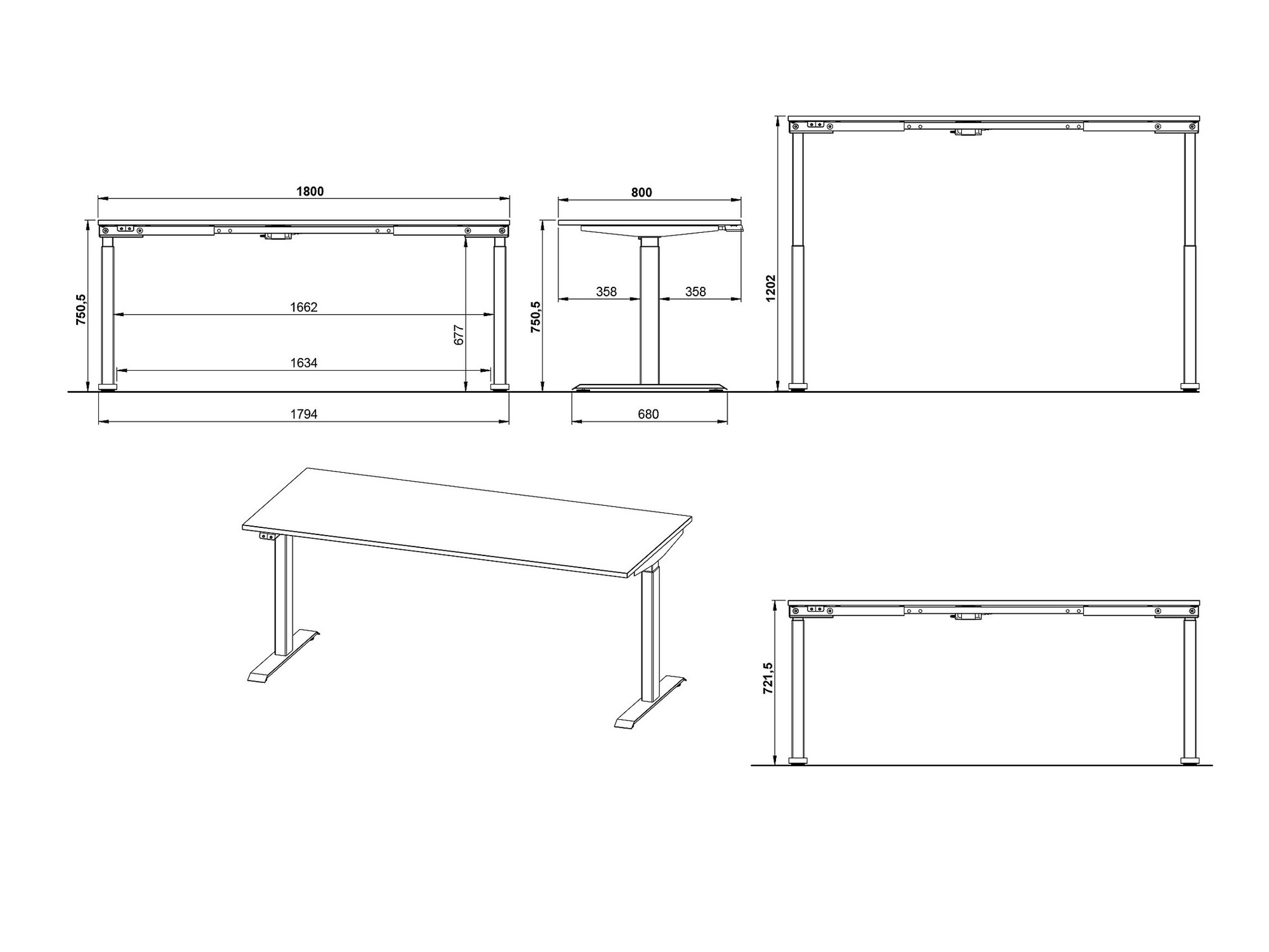 Escritorio de altura regulable Vesbeno 107 (Grafito + Negro)