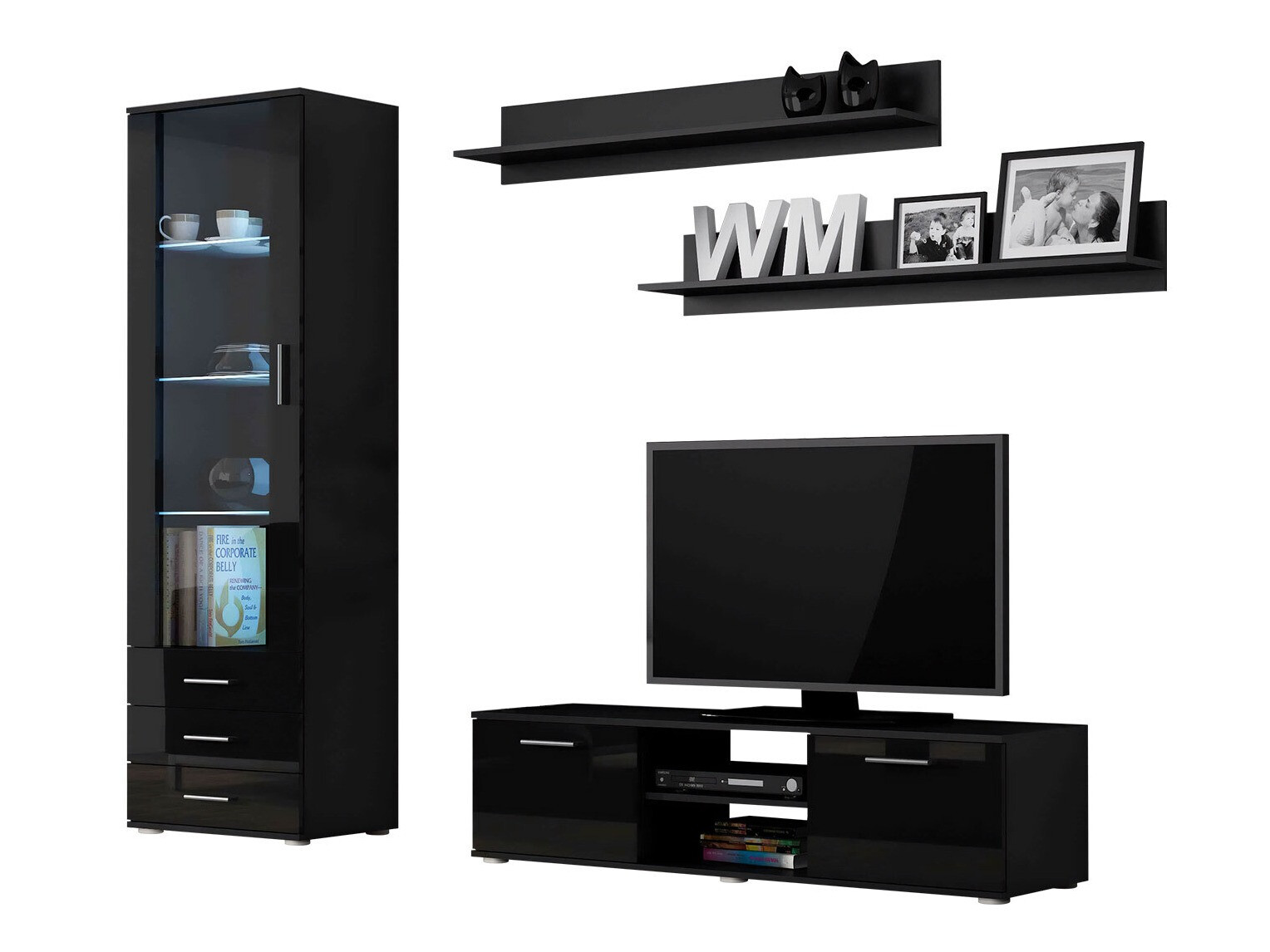 Conjunto de salón Tornola 110 (Negro + Negro brillante)