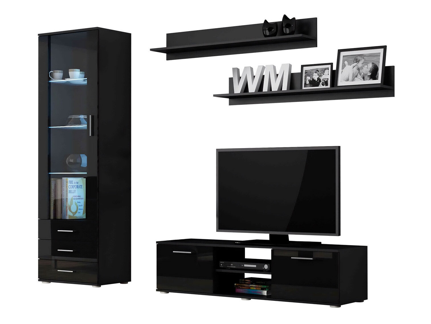 Conjunto de salón Tornola 110 (Negro + Negro brillante)