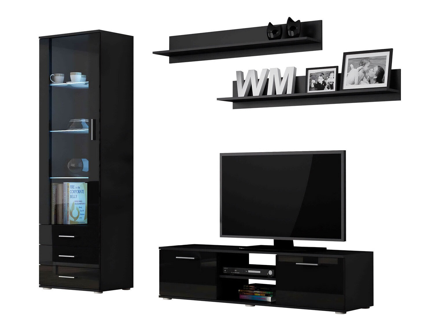 Conjunto de salón Tornola 110 (Negro + Negro brillante)