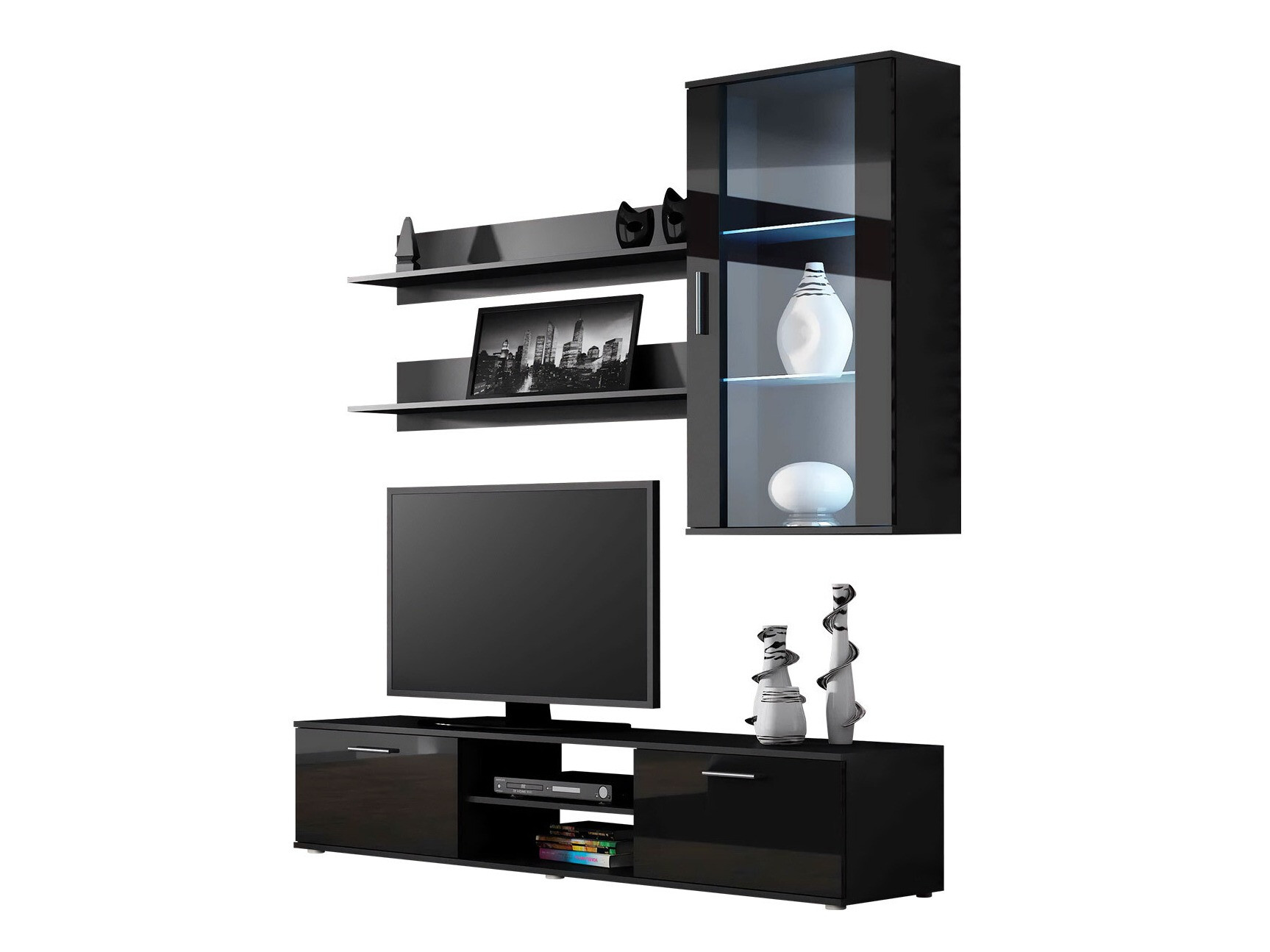 Conjunto de salón Tornola 113 (Negro + Negro brillante)