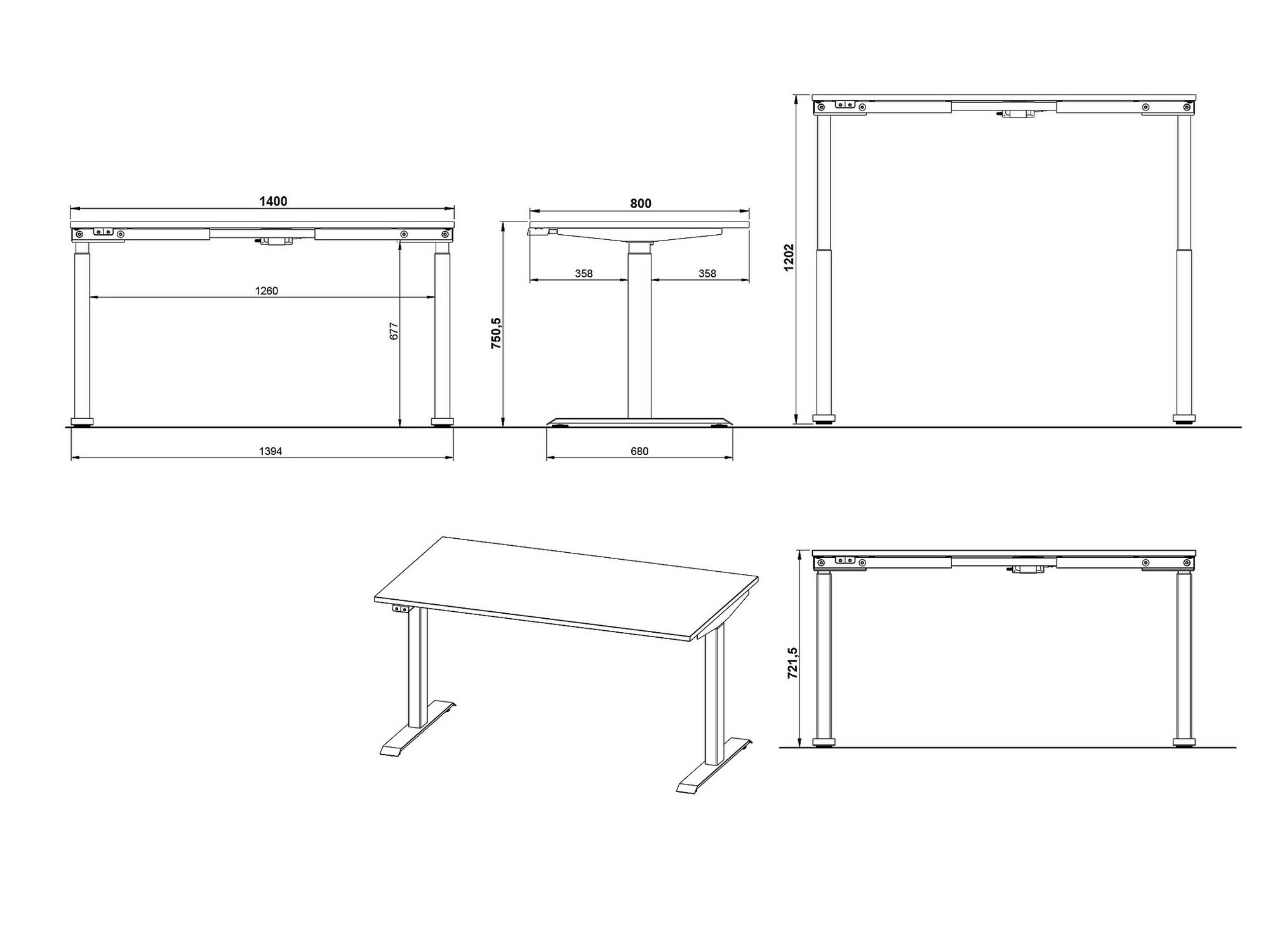 Escritorio de altura regulable Vesbeno 105 (Cachemira + Negro)