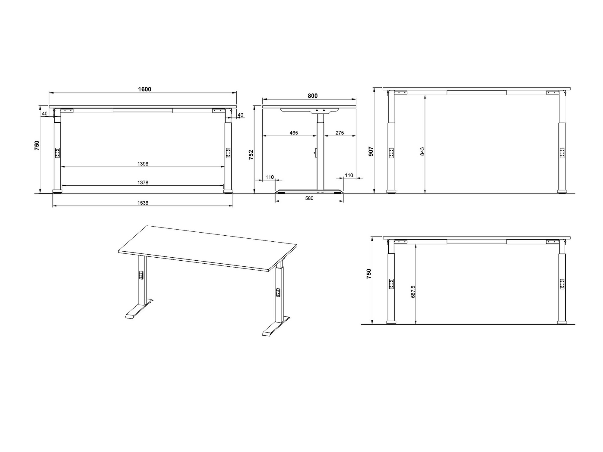Mesa de oficina Vesbeno 110 (Cachemira + Negro)