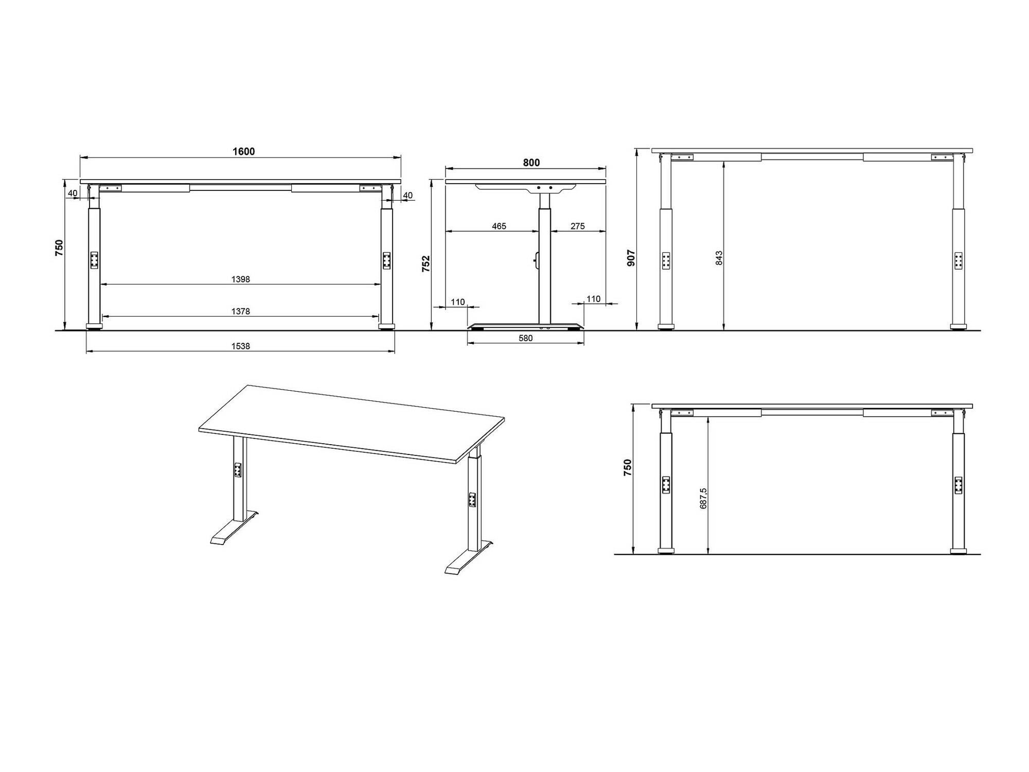 Mesa de oficina Vesbeno 110 (Grafito + Negro)