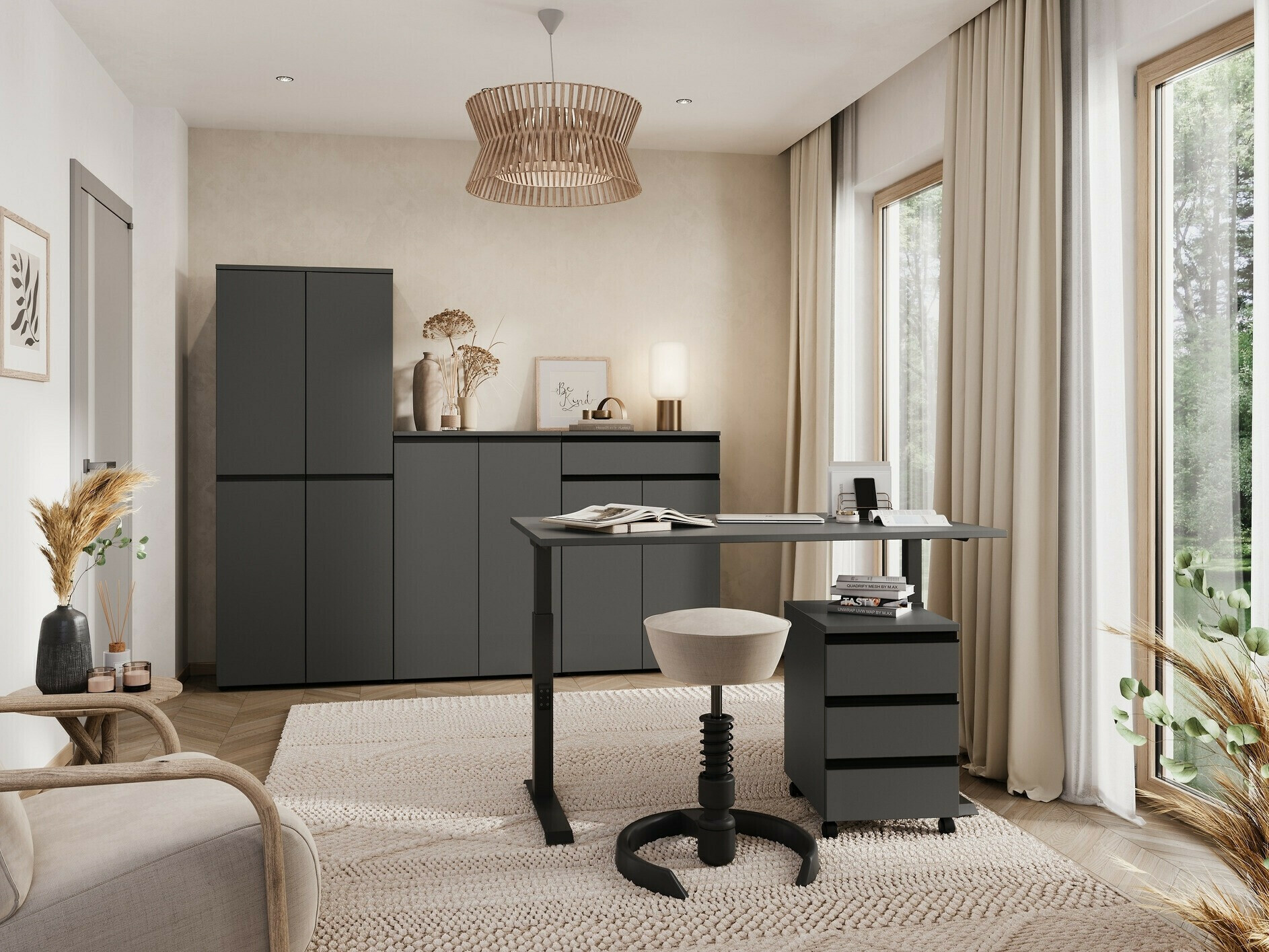 Mesa de oficina Vesbeno 111 (Grafito + Negro)