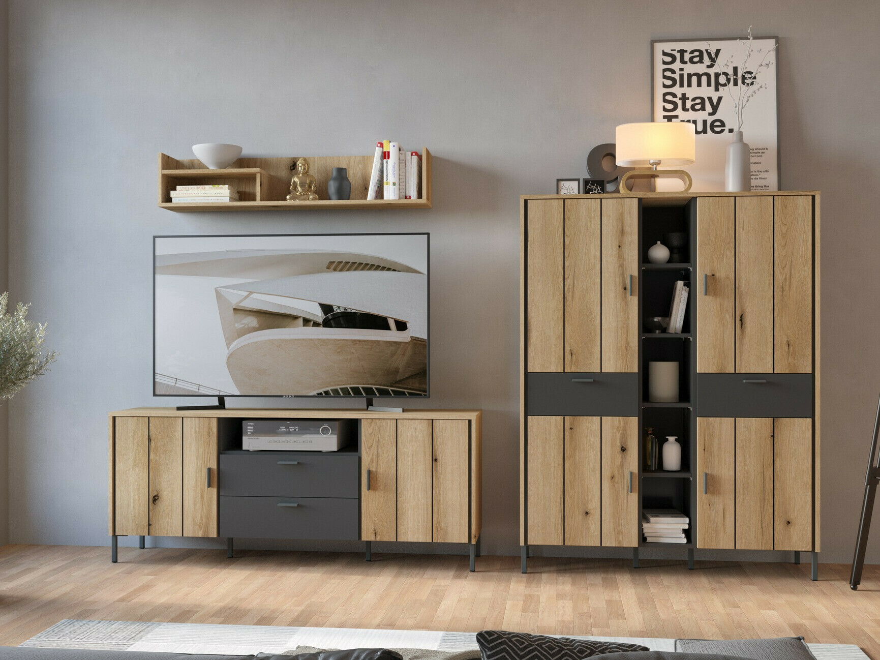 Mueble TV Morelmi 100 (Antracita + Roble)
