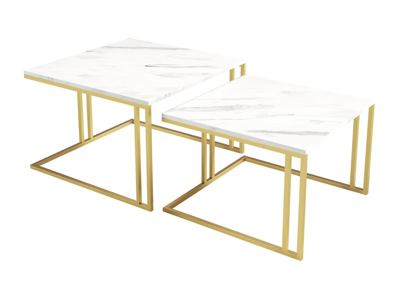 Conjunto mesa de centro Oswego 110 (Mármol blanco + Dorado)