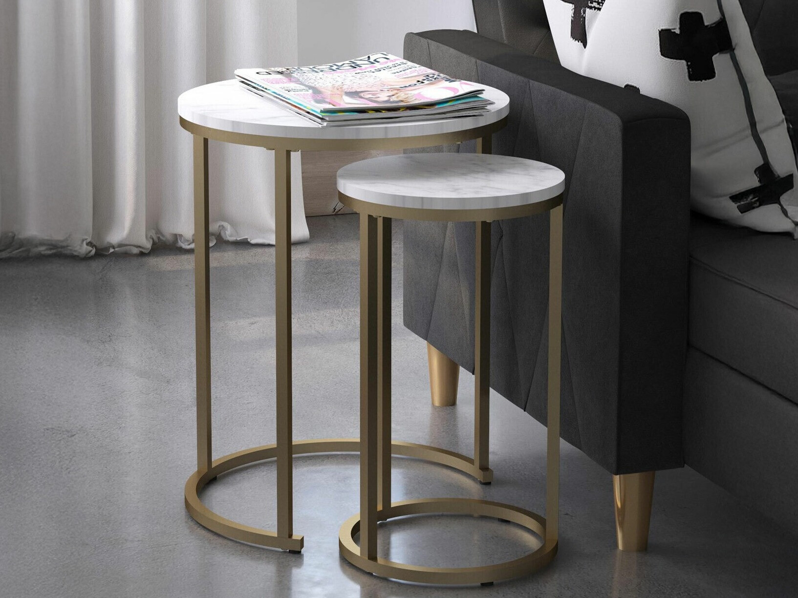 Conjunto de mesas auxiliares CosmoLiving by Cosmopolitan 121 (Mármol blanco + Dorado)