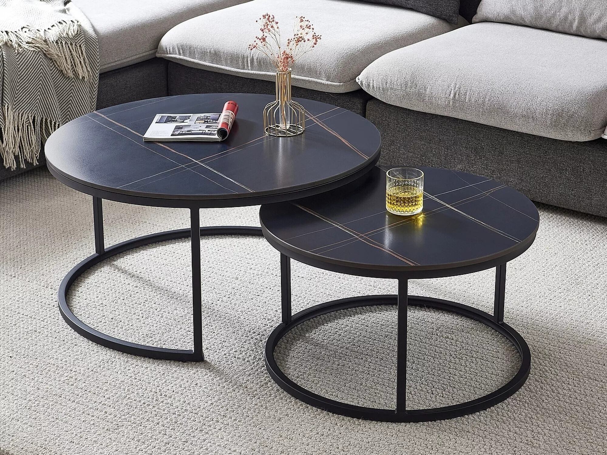 Conjunto mesa de centro Detroit 607 (Mármol negro + Negro)
