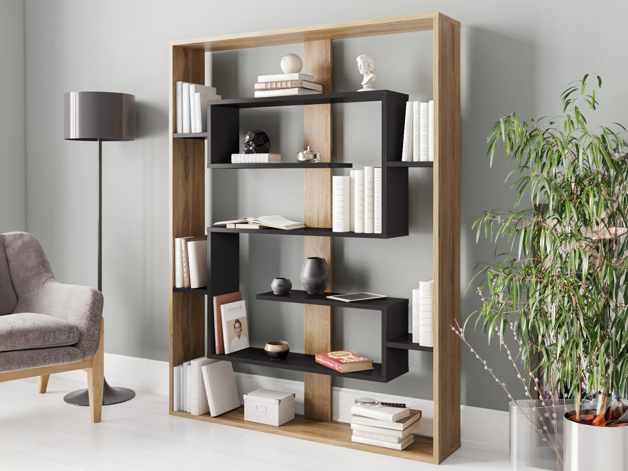 Estantería Kailua 1076 (Roble + Negro)