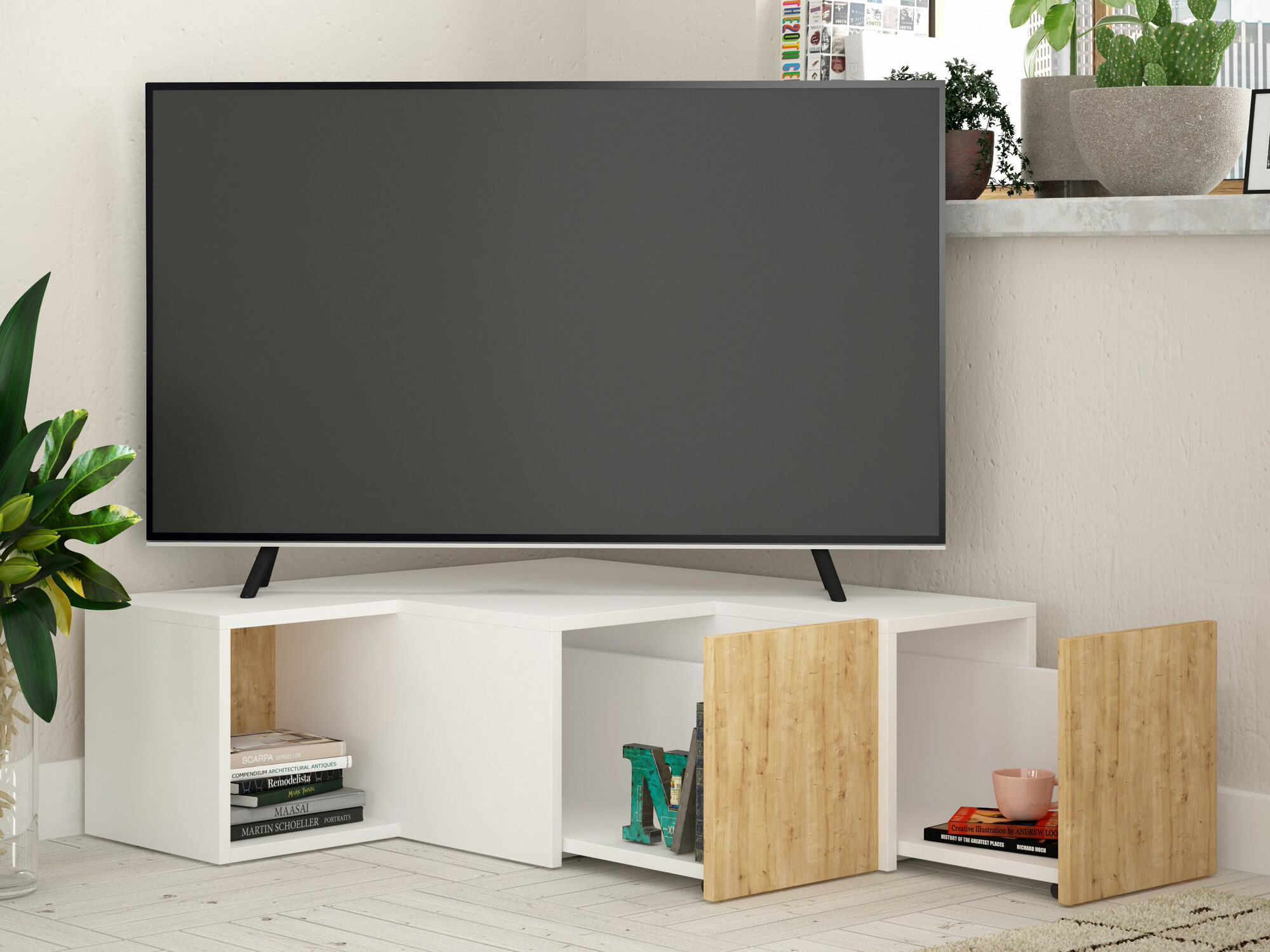 Mueble TV Kailua 1058 (Blanco + Roble)