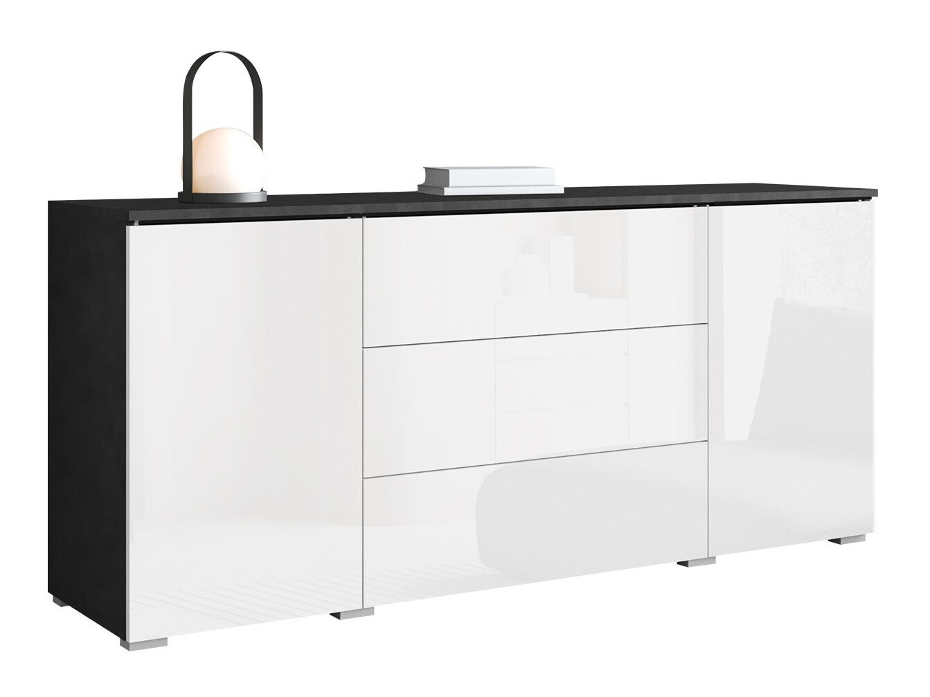 Cómoda Mirfivo 102 (Madera gris + Blanco brillante)