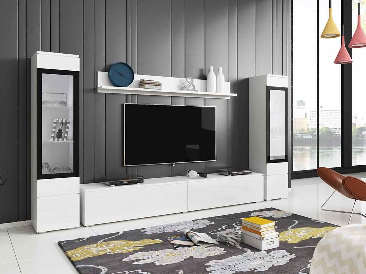 Conjunto de salón Mirfivo 101 (Blanco + Blanco brillante)