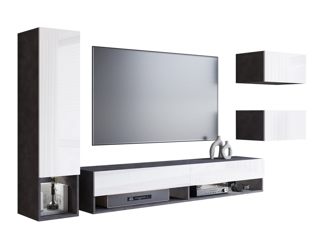 Conjunto de salón Sarasota 124 (Madera gris + Blanco brillante)