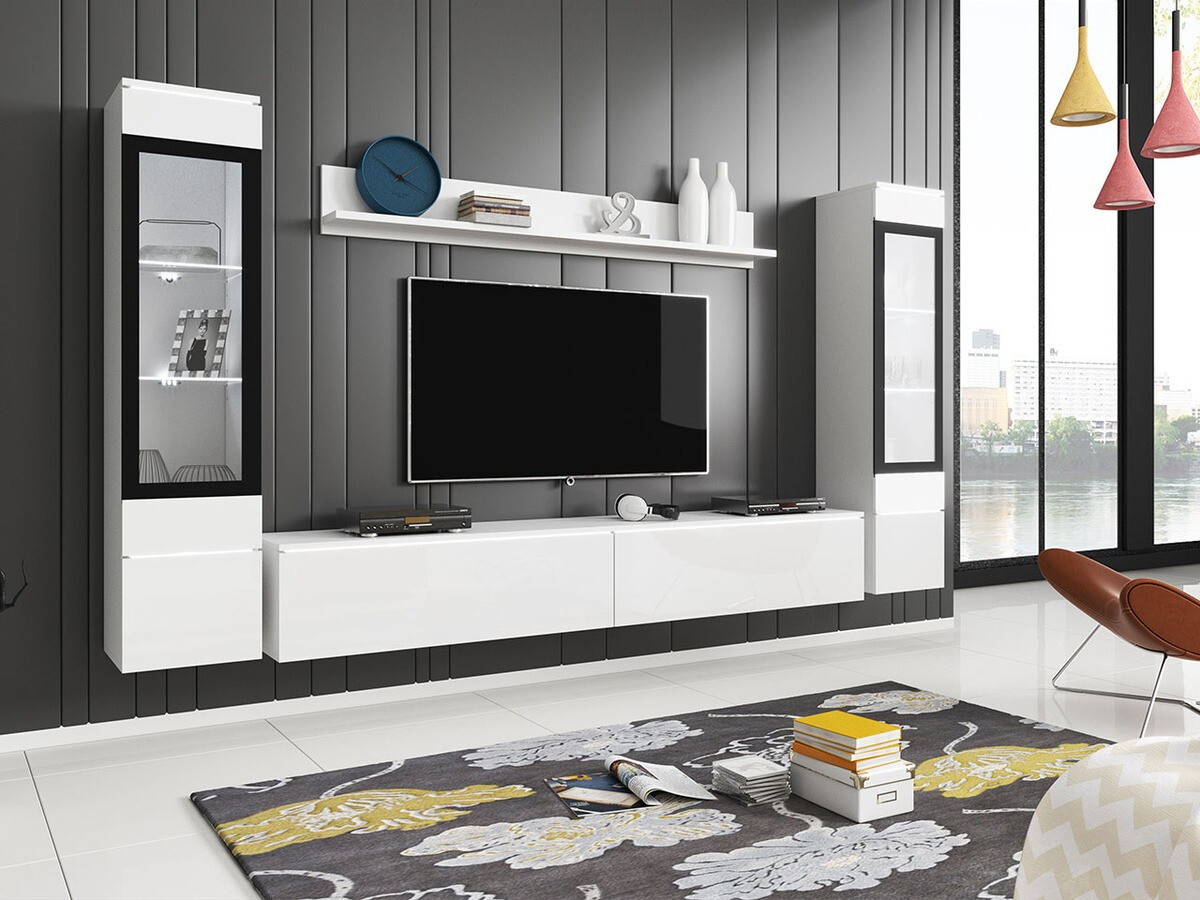 Conjunto de salón Sarasota 126 (Blanco + Blanco brillante)