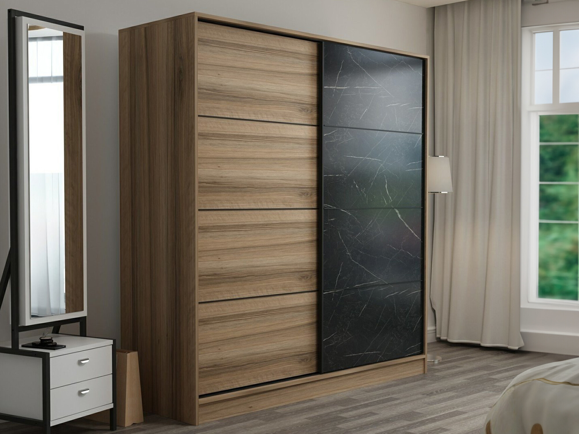 Armario Kailua T103 (Roble + Negro Mármol)