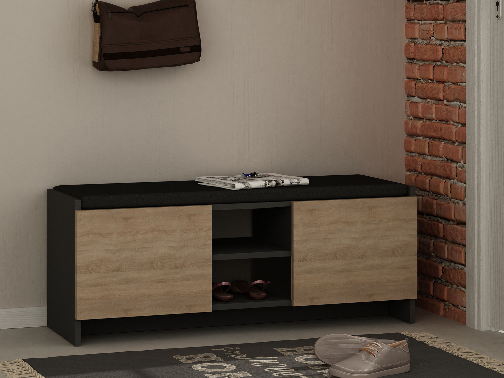 Estante para zapatos Kailua 1047 (Antracita + Roble Sonoma)