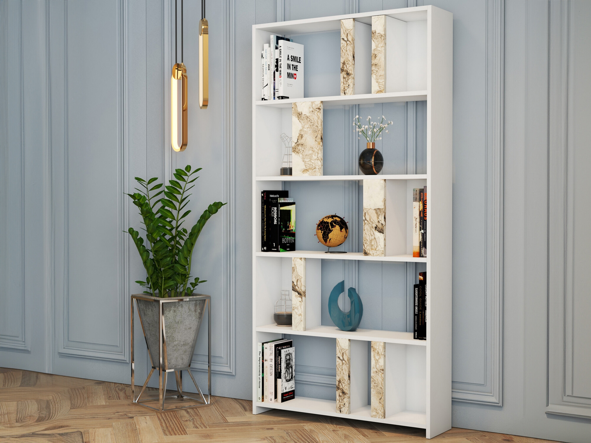 Estantería Kailua 1069 (Blanco + Mármol blanco)