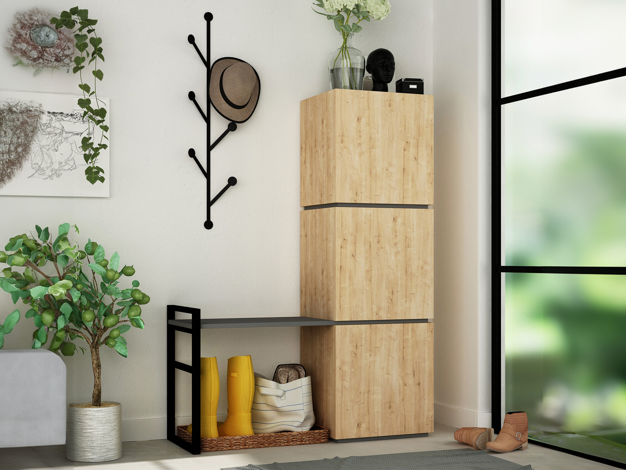 Conjunto de recibidor Kailua 346 (Antracita + Roble)