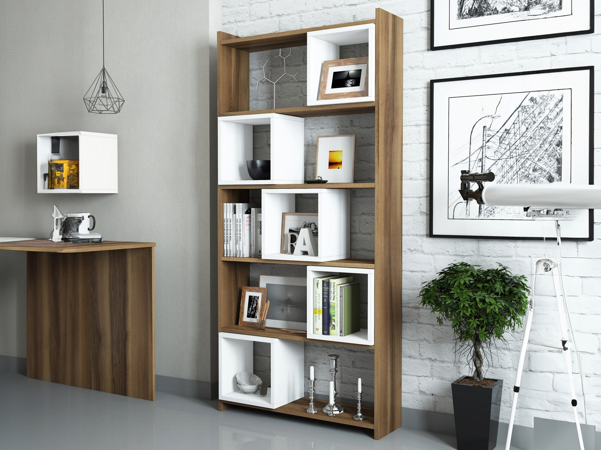 Estantería Kailua 666 (Blanco + Nogal)