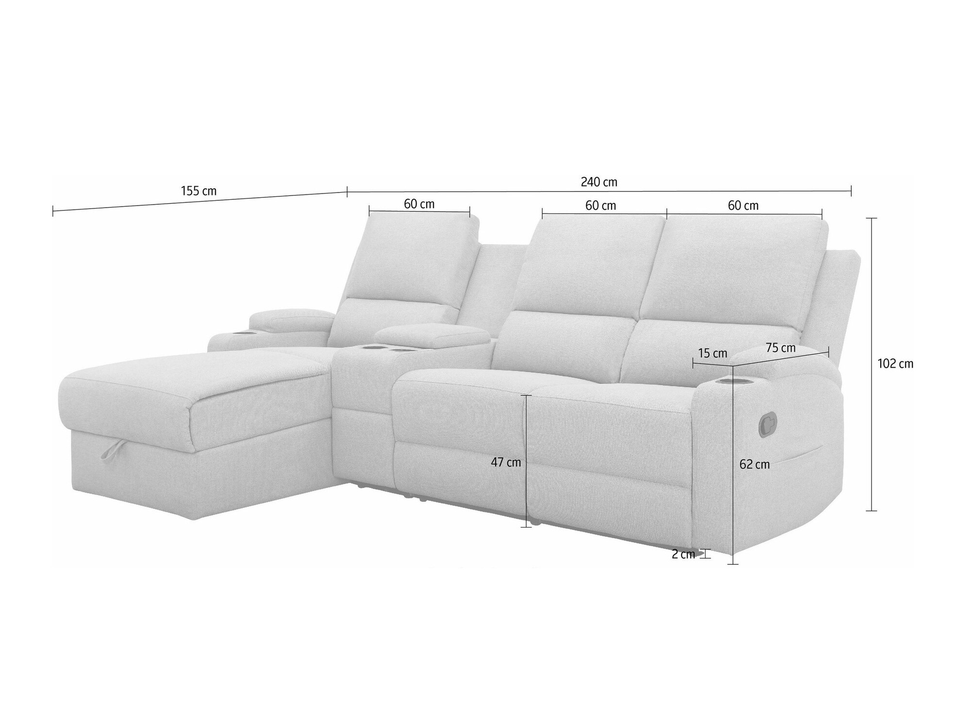 Sillón reclinable de ángulo suave Denton 1368 (Antracita)