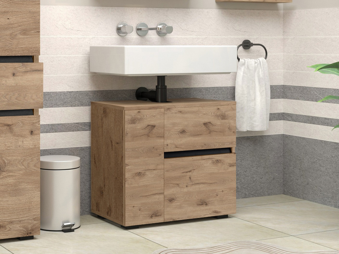 Armario de baño de pie para lavabo Soncamu 108 (Roble)