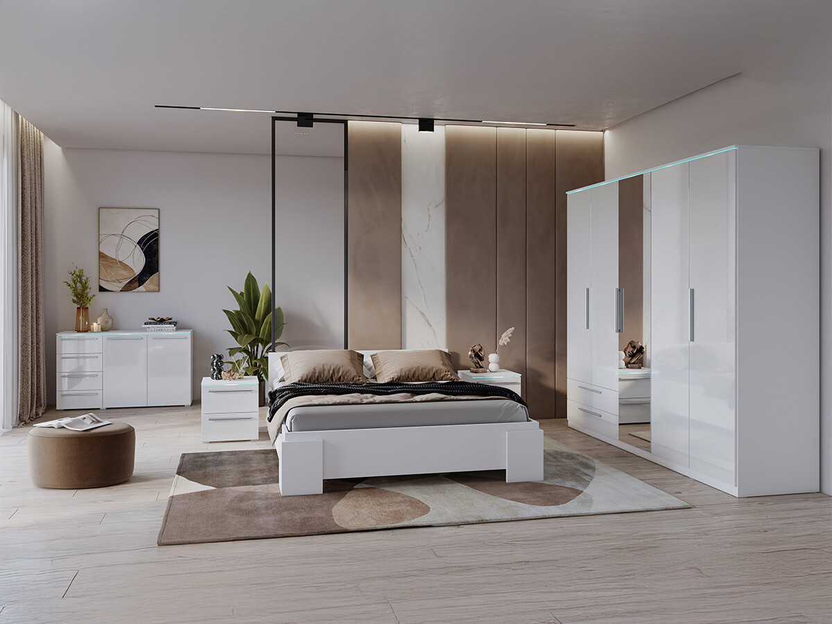 Mesilla de noche Torvire 122 (Blanco + Blanco brillante)